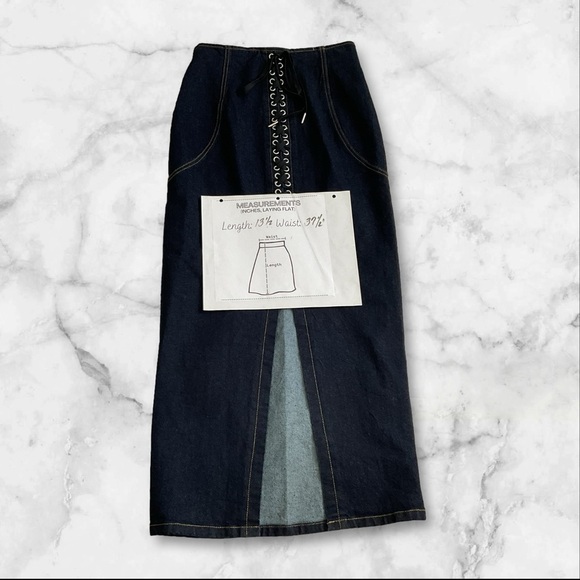 Forever 21 BLUE Denim Skirt Maxi Corset Tie Split Zipper Straight SZ S Women - Picture 7 of 7